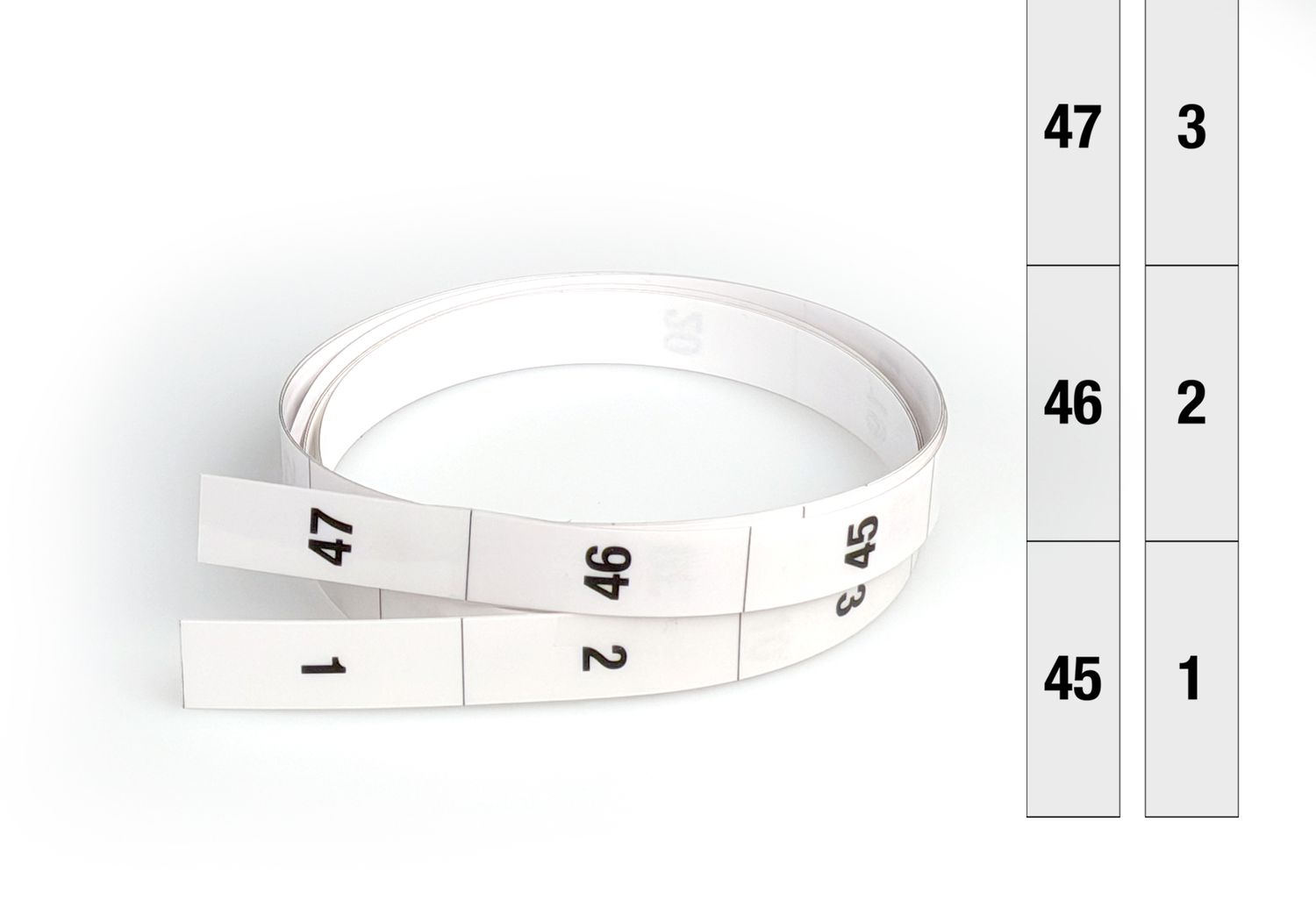 HE Bezeichnungsstreifen 1-47HE, von unten nach oben, transparenter Hintergrund, schwarze Schrift