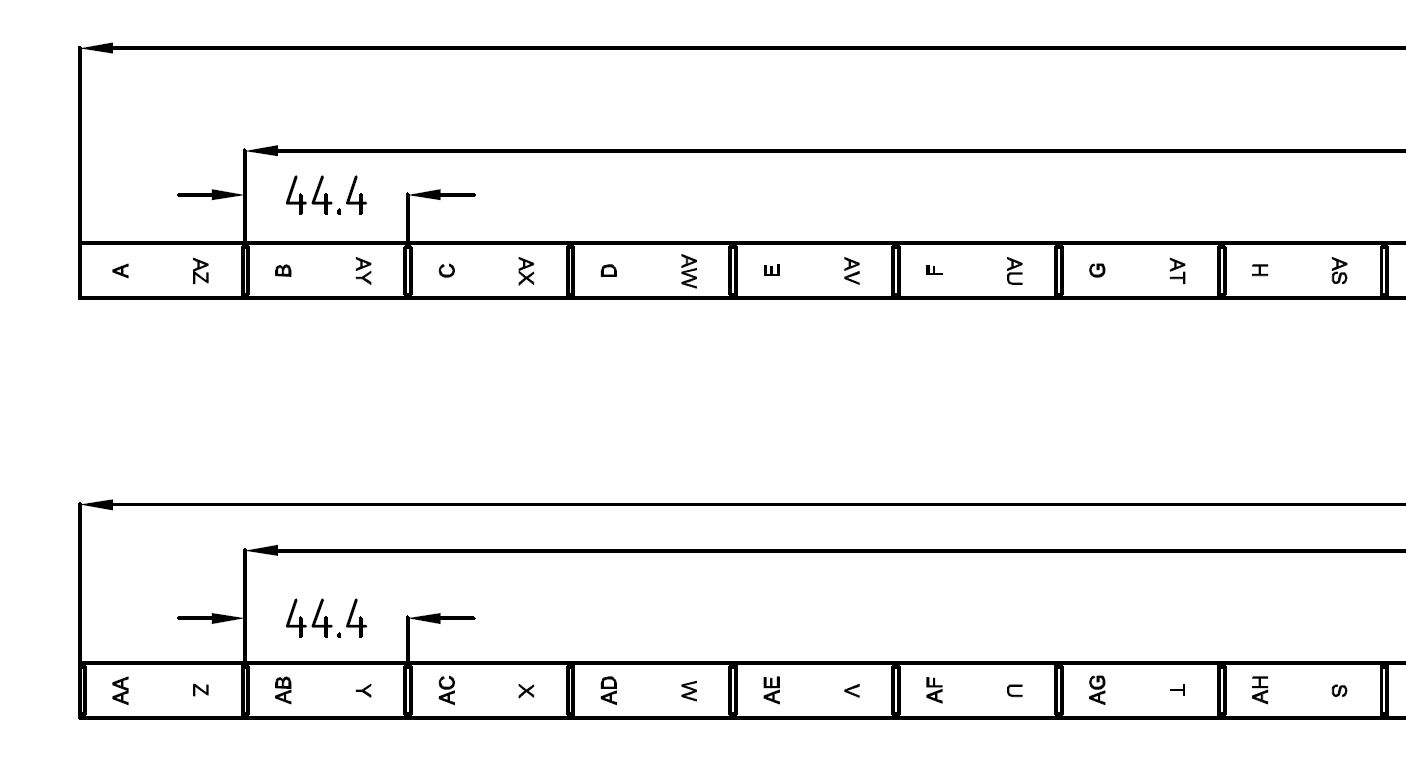 HE Bezeichnungsstreifen A-AZ (54HE), von oben nach unten, schwarzer Hintergrund, weisse Schrift