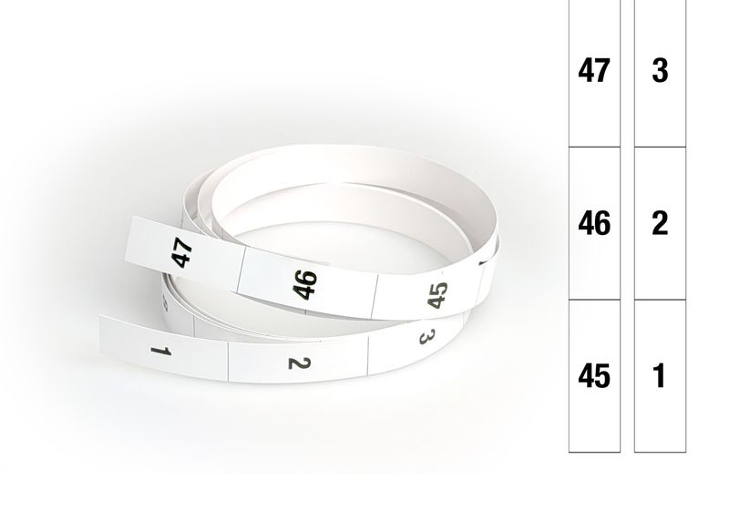 HE Bezeichnungsstreifen 1-47HE, von unten nach oben, weisser Hintergrund, schwarze Schrift