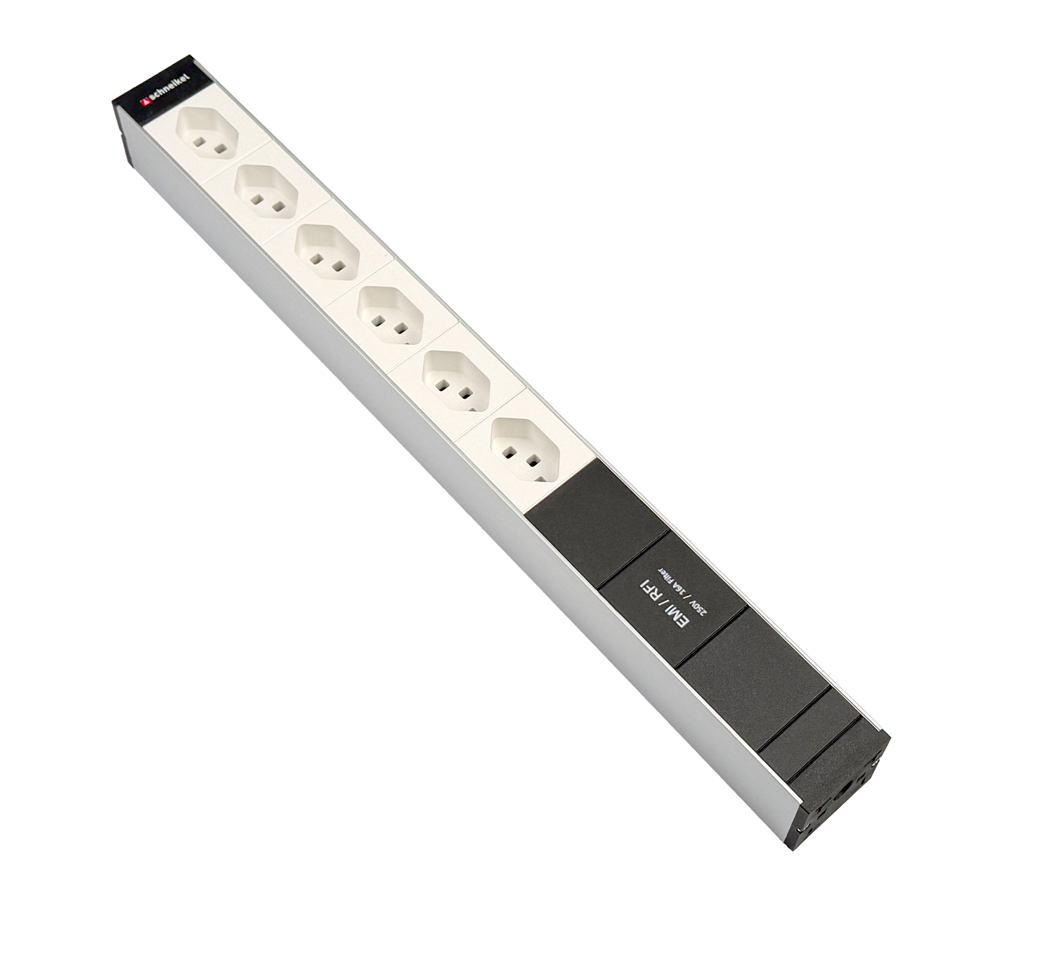 Steckdosenleiste 19" 1HE, 6 x T23 weiss, Netzfilter