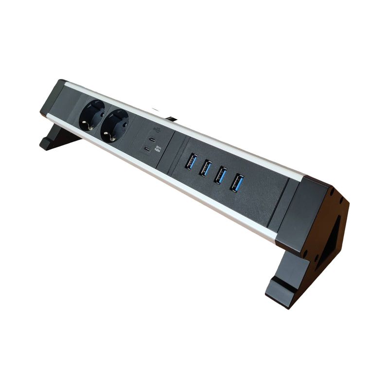 PDU Desk Mountain, 2 x Schuko schwarz, 4-fach USB-HUB 3.0, USB C+C