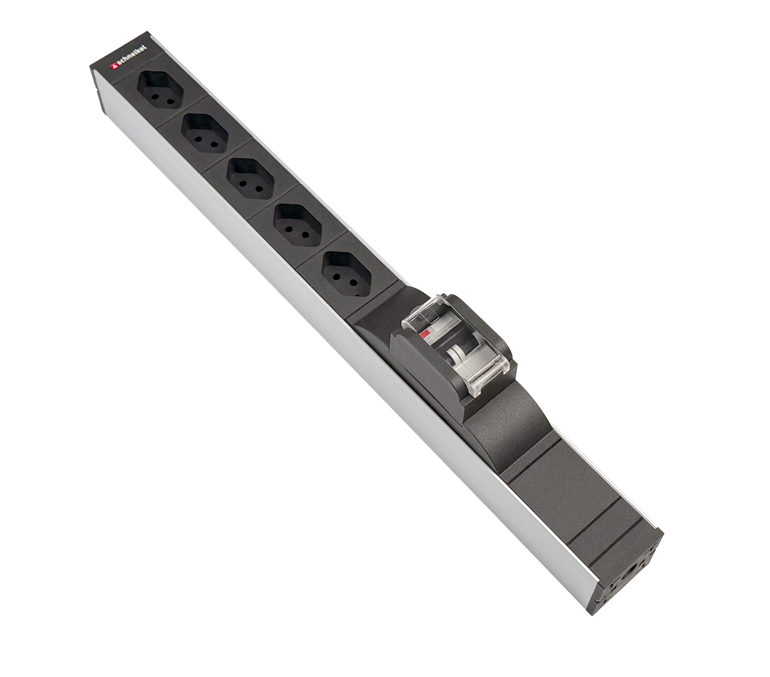 Steckdosenleiste 19" 1HE 5×T13 schwarz Stecker T12 mit FI/LS (RCBO)