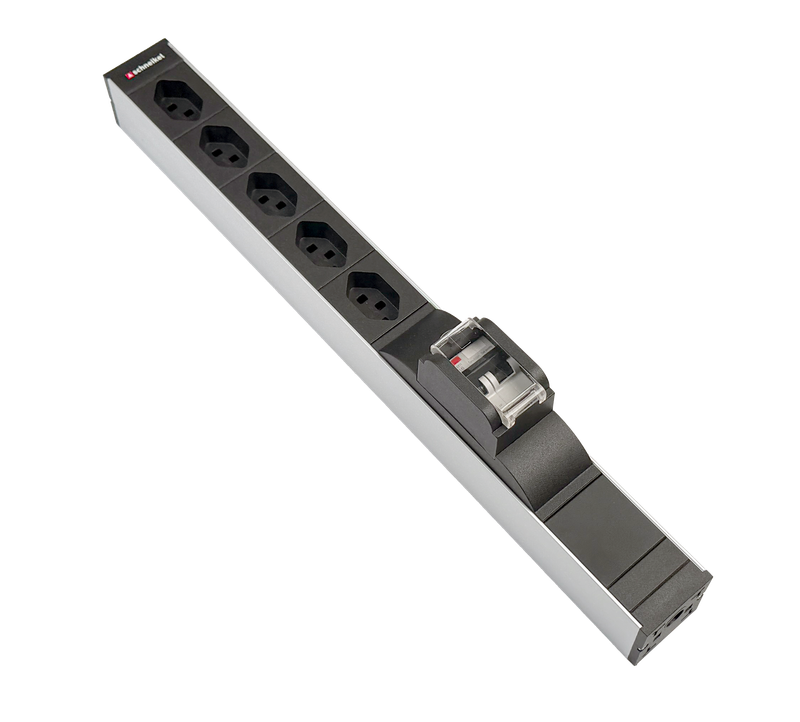Steckdosenleiste 19" 1HE 5×T23 schwarz Stecker T23 mit FI/LS (RCBO)