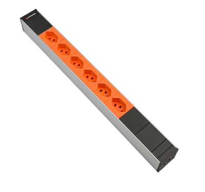 Steckdosenleiste 19" 1HE 6×T23 schwarz Stecker T23 Einsätze orange