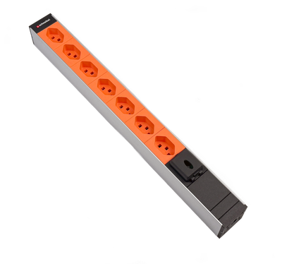 Steckdosenleiste 19" 1HE 7×T23 orange Stecker T23 mit Schalter