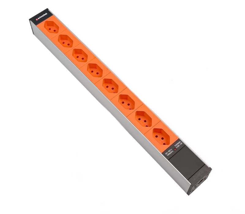 Steckdosenleiste 19" 1HE 8×T13 orange Stecker T12 mit Protector