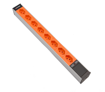 Steckdosenleiste 19" 1HE 8×T13 orange Stecker T12 mit Protector