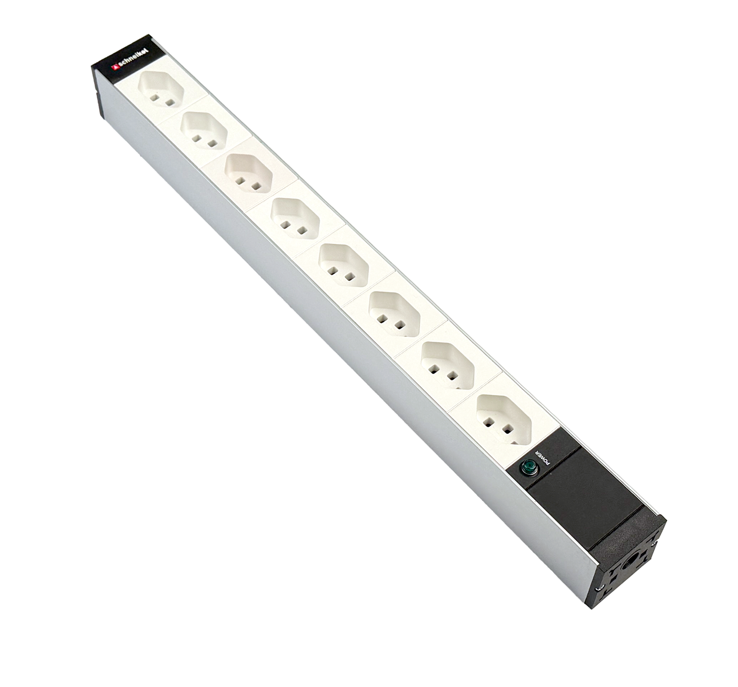 Steckdosenleiste 19" 1HE 8×T23 weiss Stecker T23 mit Power Anzeige