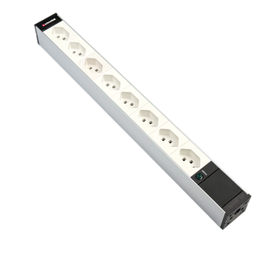 Steckdosenleiste 19" 1HE 8×T23 weiss Stecker T23 mit Power Anzeige