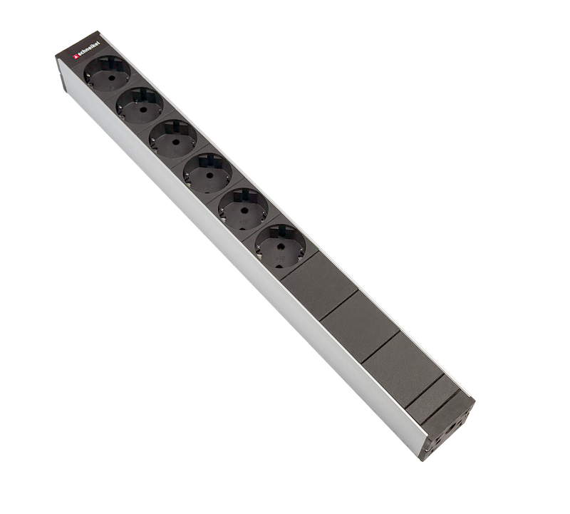 Steckdosenleiste 19" 1HE, 6 x Typ F (CEE 7/3) schwarz (Schutzkontakt)