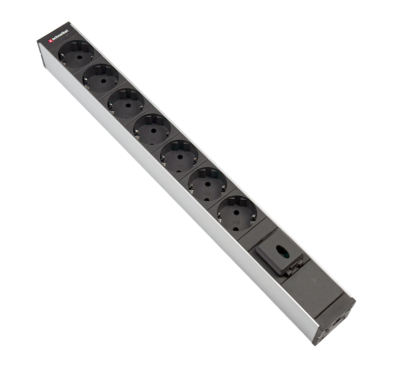 Steckdosenleiste 19" 1HE 7xTyp F (CEE 7/3) schwarz (Schutzkontakt),  Stecker Typ F (CEE 7/4), mit Schalter
