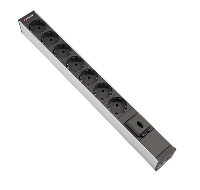 Steckdosenleiste 19" 1HE 7xTyp F (CEE 7/3) schwarz (Schutzkontakt),  Stecker Typ F (CEE 7/4), mit Schalter