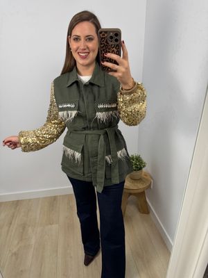 Chaqueta kaki brillos
