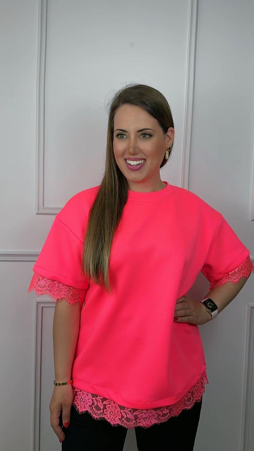 Camiseta Encaje Fluor