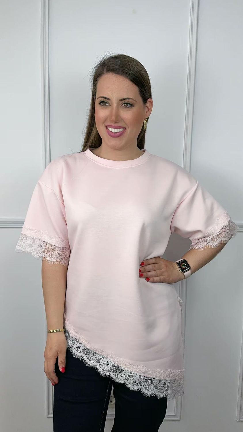 Camiseta Encaje Rosa Palo