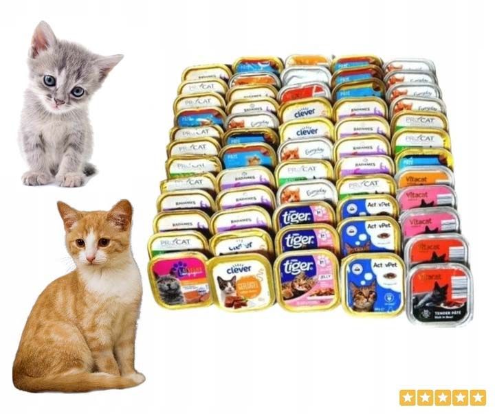 Mokra Karma Dla Kota MIX smaków i rodzajów Pasztet Tacka Zestaw mieszany 40 sztuk x 100g