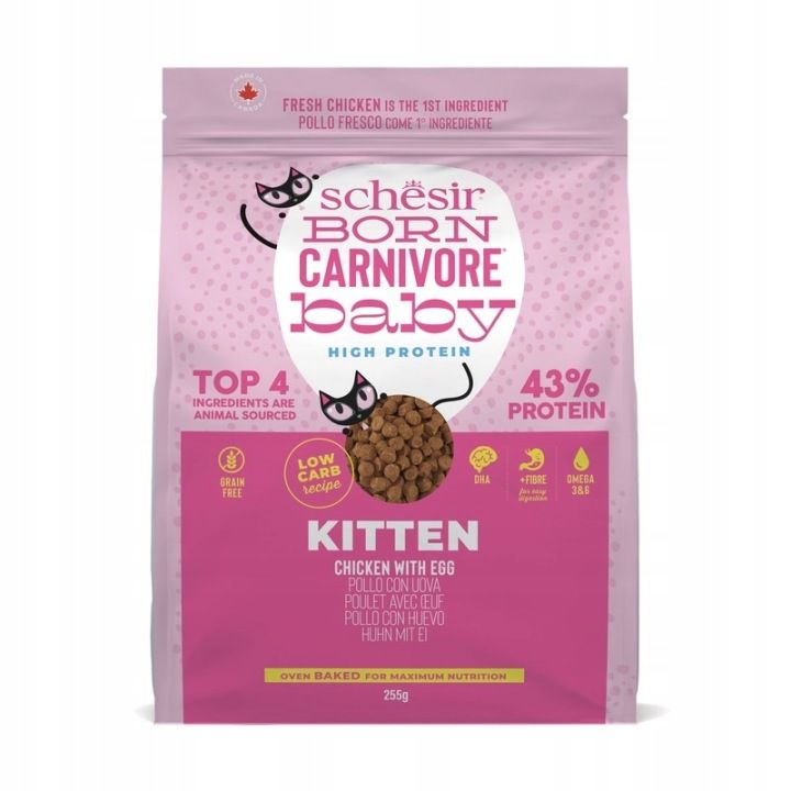 SCHESIR Born Carnivore Sucha Karma dla kociąt KURCZAK z jajkiem 255g