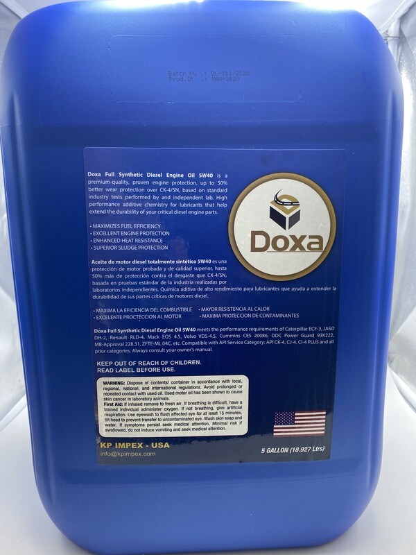 5w40 Ck4 Full Synthetic Engine Oil - 5 Gallon
