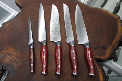 Red G10 Rounded Handles 5pcs VG10 Kitchen Set