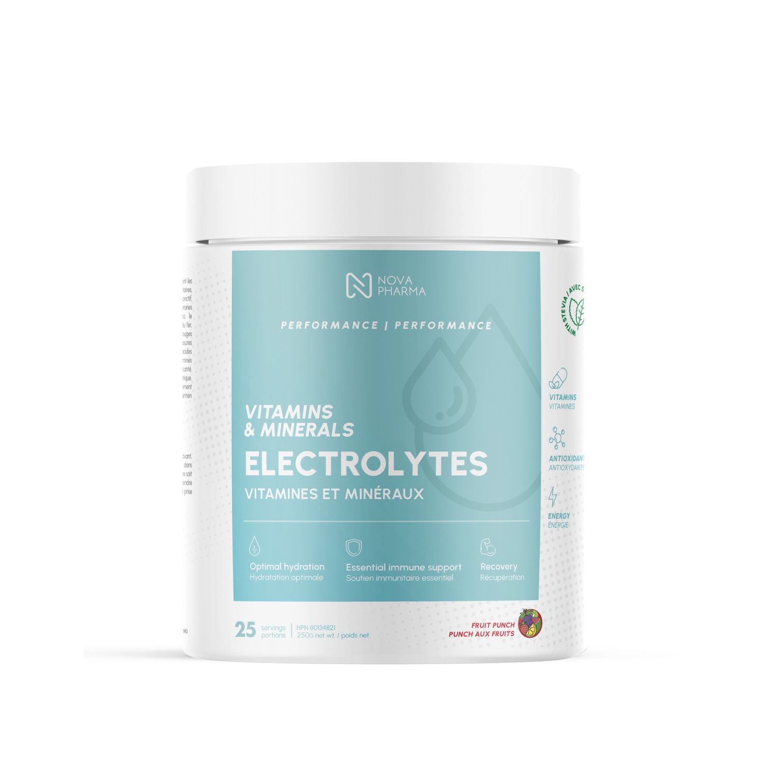 NOVA PHARMA ÉLECTROLYTES 25 PORTIONS, Color: PUNCH AUX FRUITS
