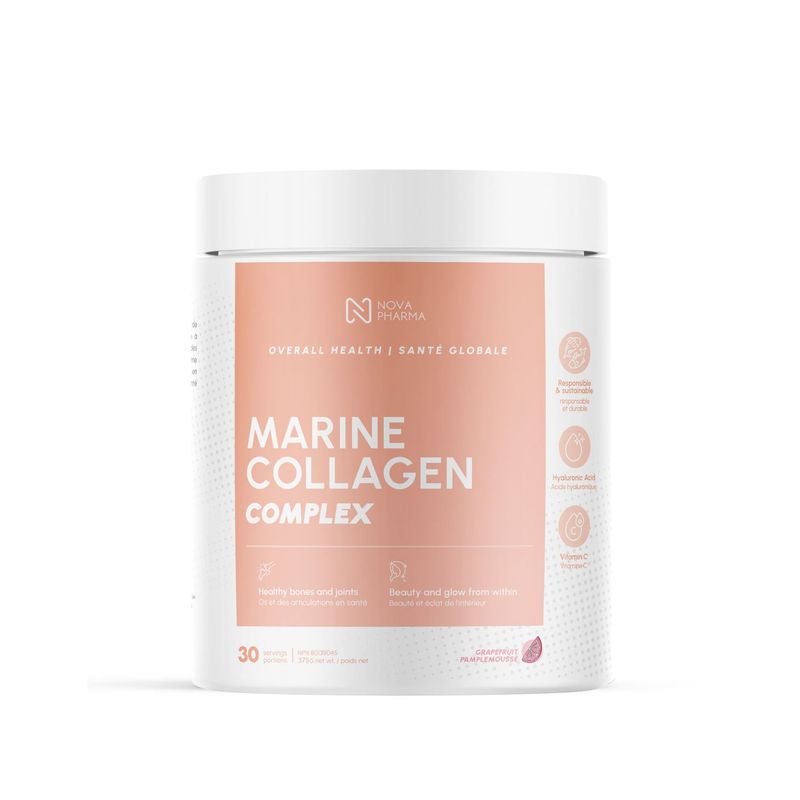 NOVA PHARMA COLLAGÈNE MARIN COMPLEX AVEC ACIDE HYALURONIQUE, VITAMINE C &amp; BIOTINE 30 PORTIONS