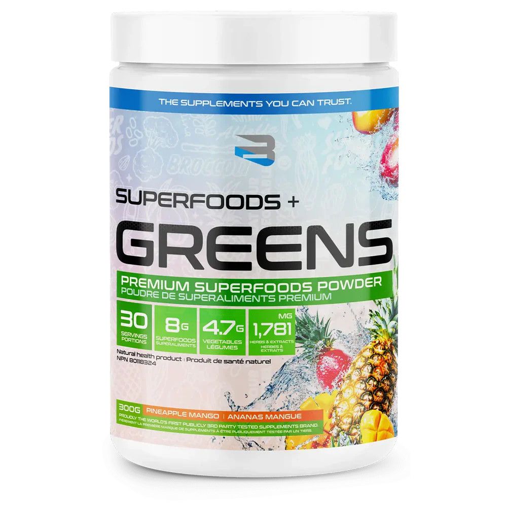 BELIEVE SUPPLEMENTS GREEN+SUPERALIMENT, Color: ANANAS MANGUE, Size: 30 PORTIONS