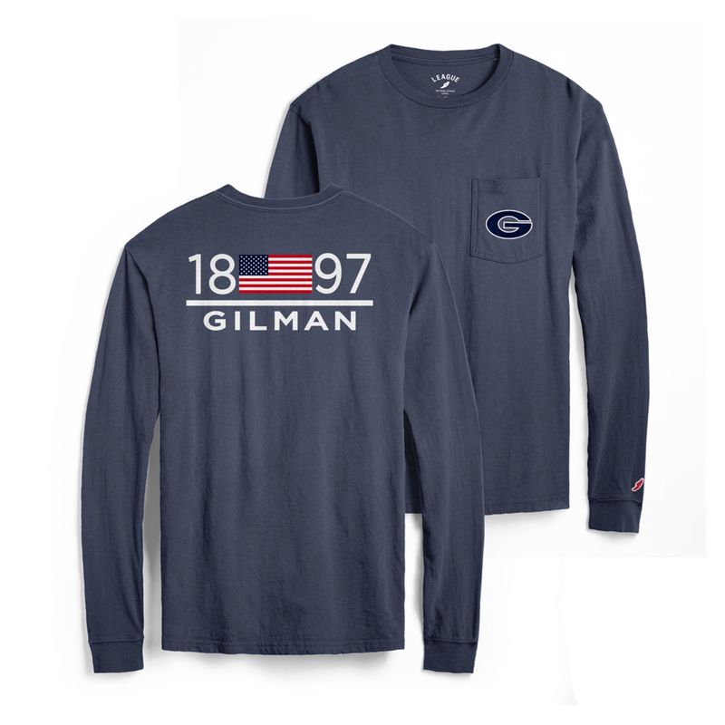 L2BRANDS T-SHIRT L/S NAVY USA FLAG