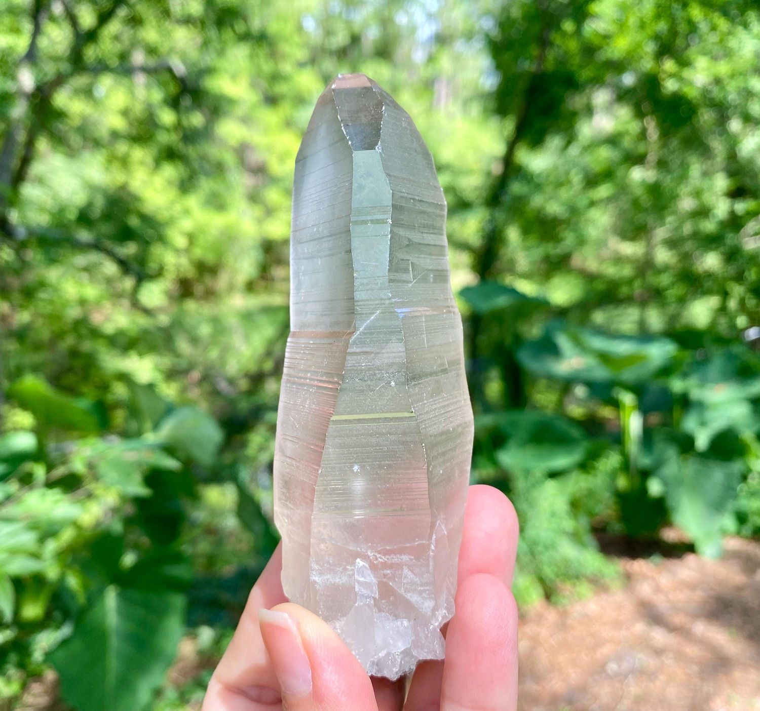 Beautiful Smoky Lemurian Crystal. Natural Unpolished Lemurian Quartz Point.
