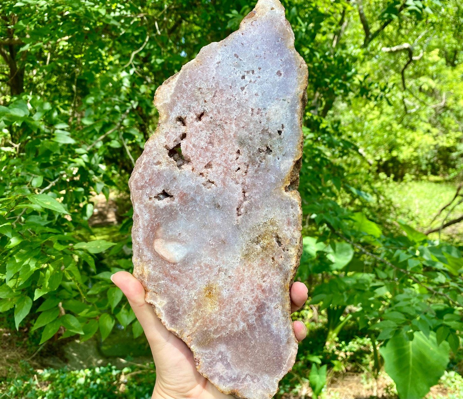 Beautiful XL Pink Amethyst Crystal on a Metal Stand. Extra Large Pink Amethyst Slab.