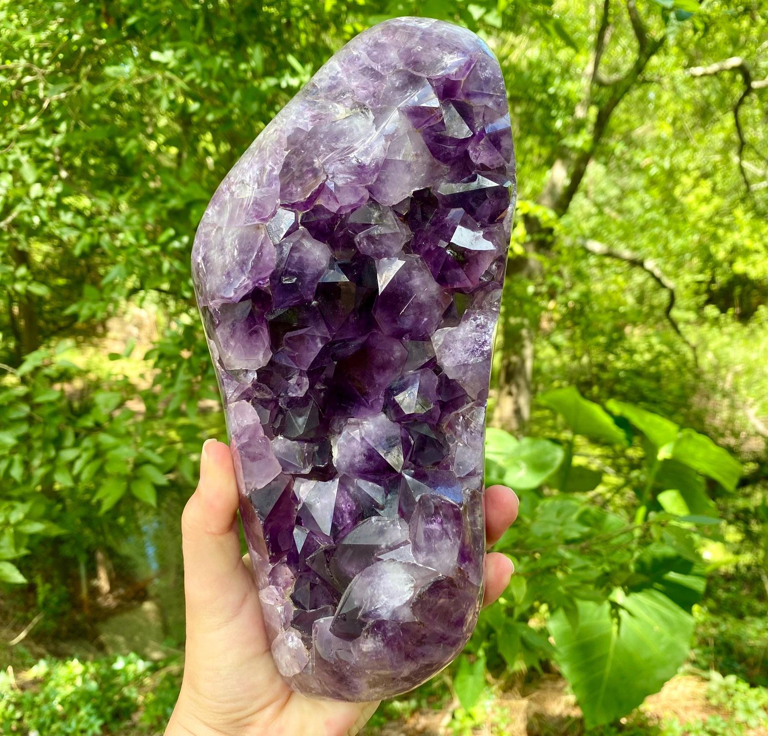 Sublime Amethyst Cluster with a Metal Stand. Extra Large Amethyst Crystal Geode.