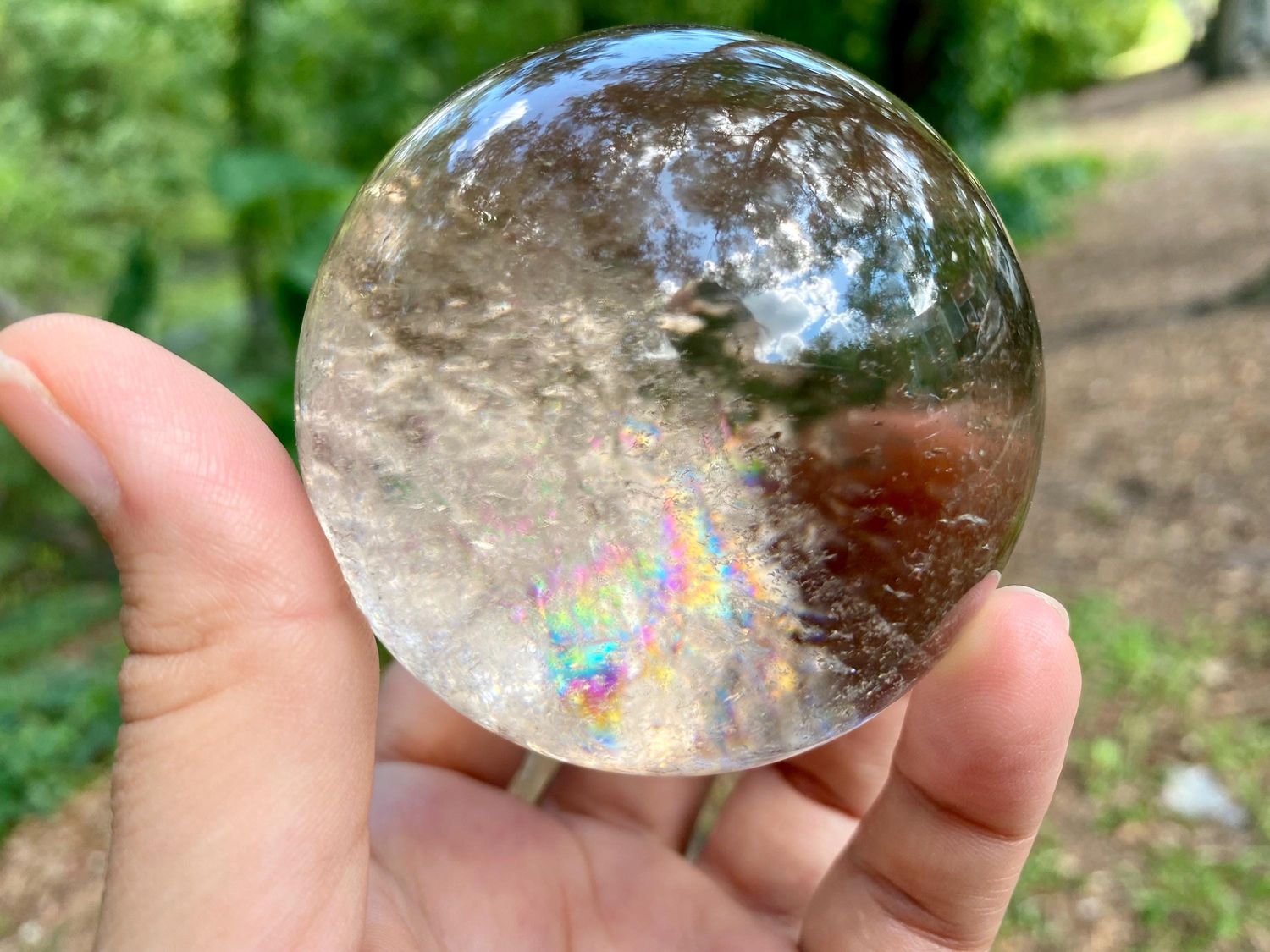 Gorgeous Smoky Quartz Sphere with Rainbows, Large Smoky Quartz Sphere.