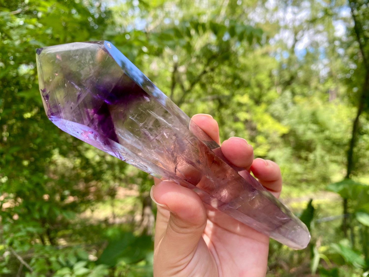 Sublime Bahia Amethyst Wand with Phantoms. Large Polished Amethyst Crystal. Brazilian Amethyst Crystal Point.