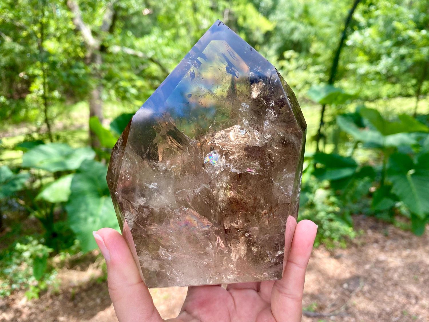 Beautiful Natural Smoky Quartz Crystal with Phantoms and Rainbows. Extra Large Smoky Quartz Point.