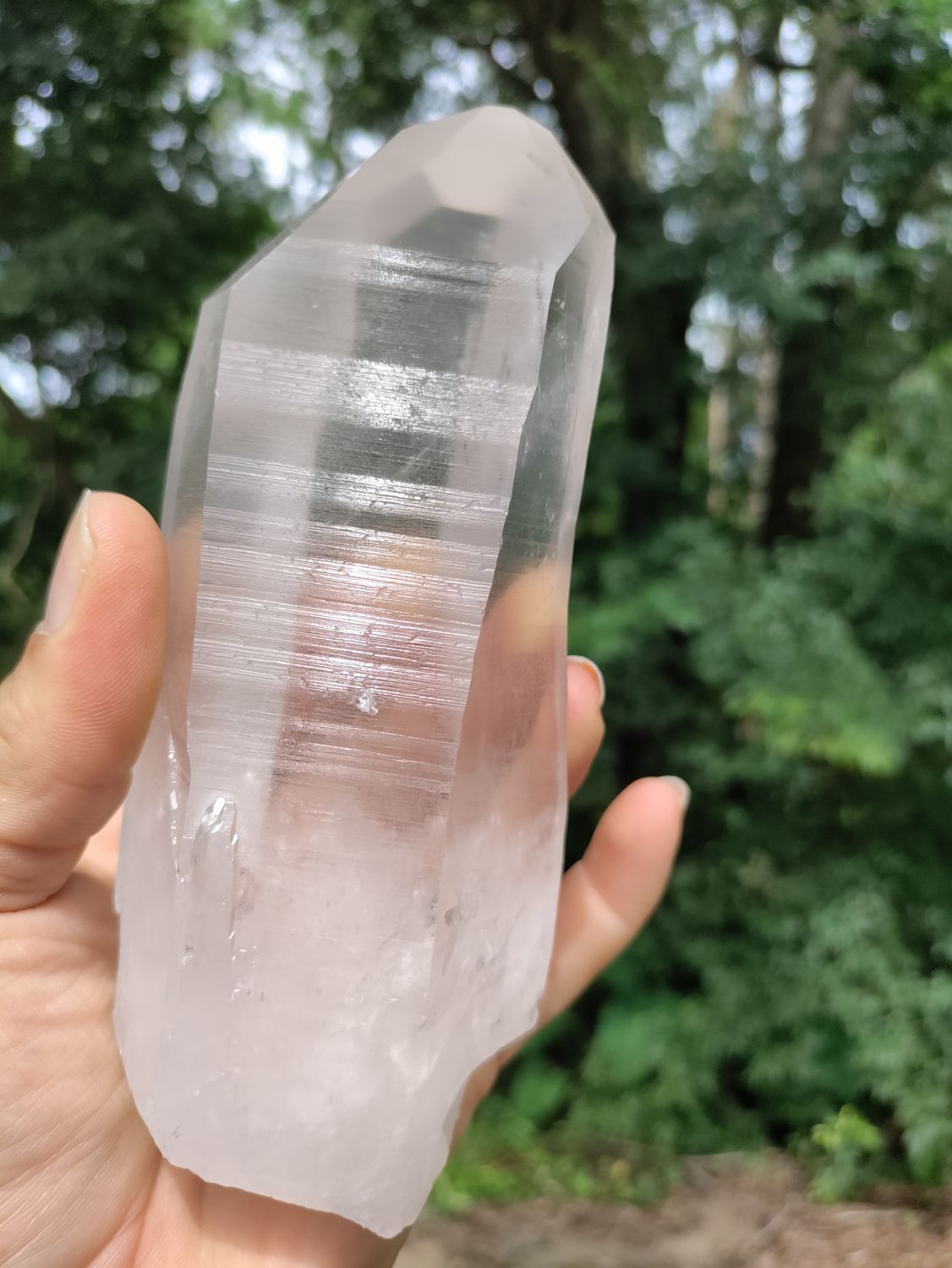 Lemurian Seed Crystal with Rainbows, Record Keepers, Window and an Isis Face, Water Clear Lemurian Crystal Point, Brazilian Lemurian Quartz.