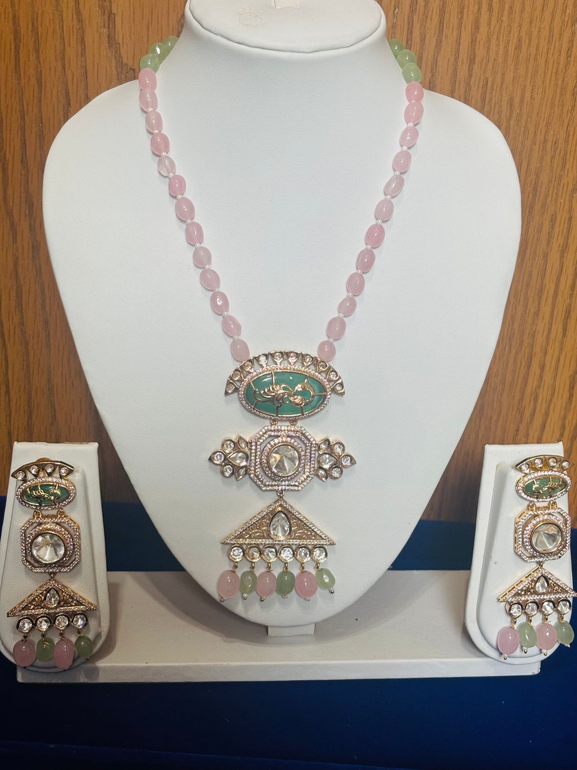 Pink Beaded Long Chain Set