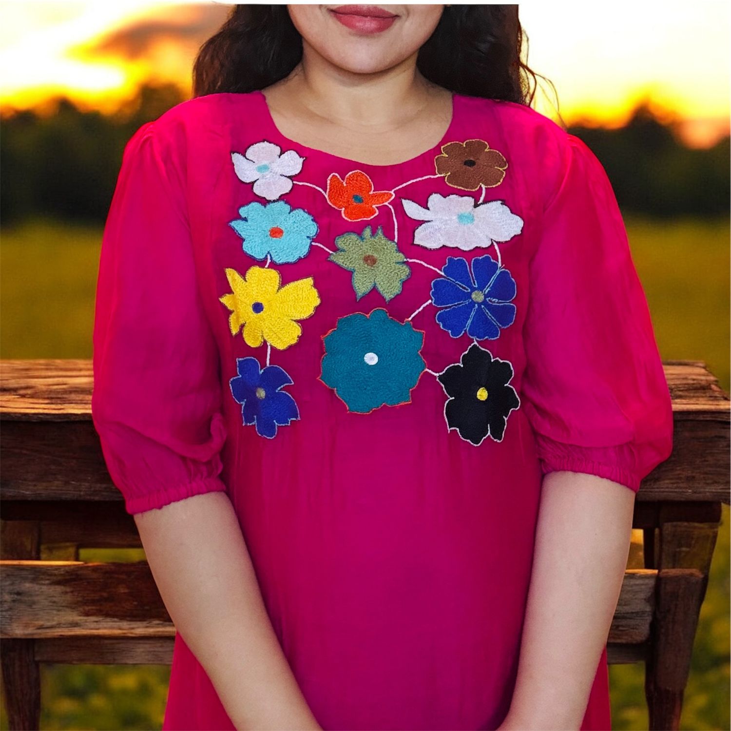 Pink puff-sleeve frock