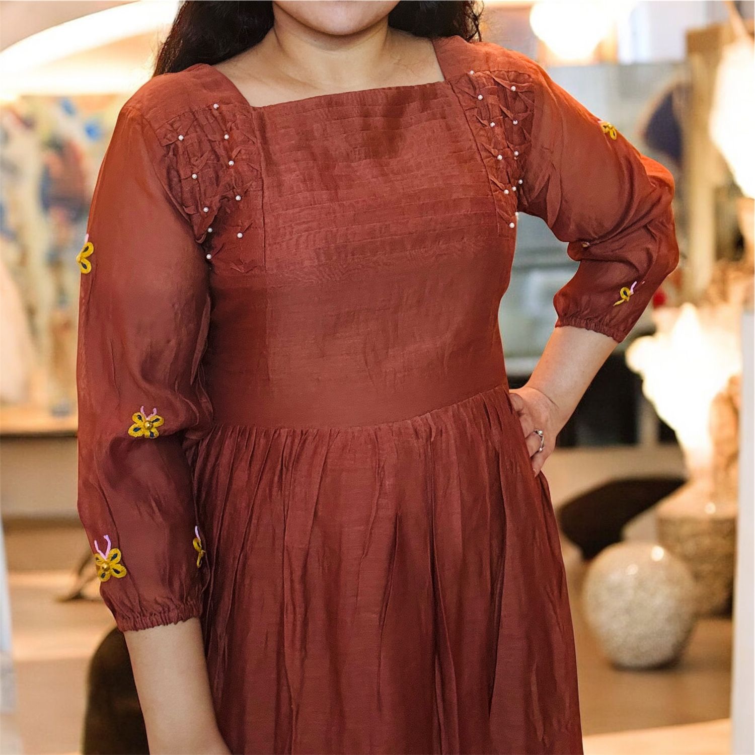Brown Mulchanderi Frock