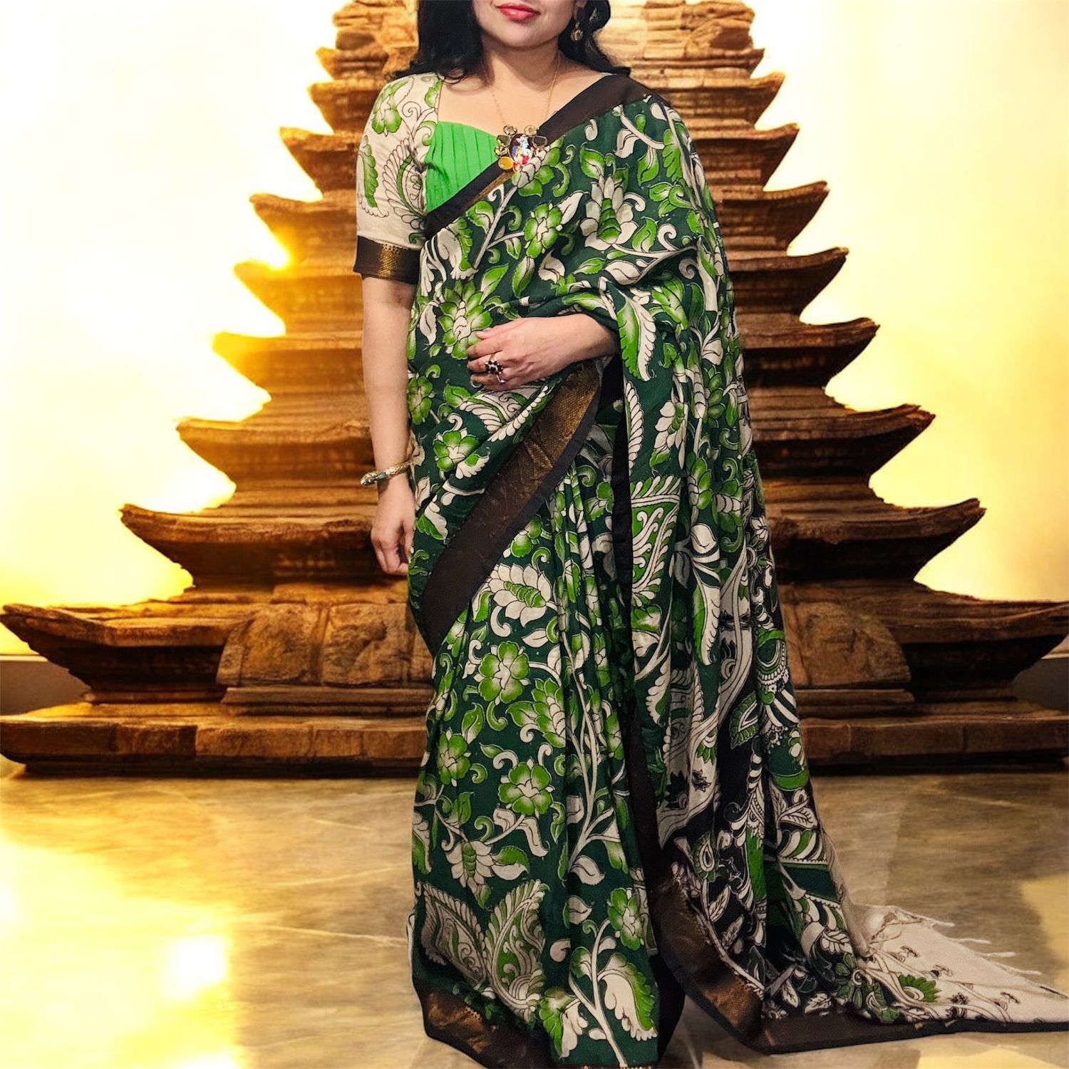 🌿 Mangalagiri Silk Kalamkari Print Saree
