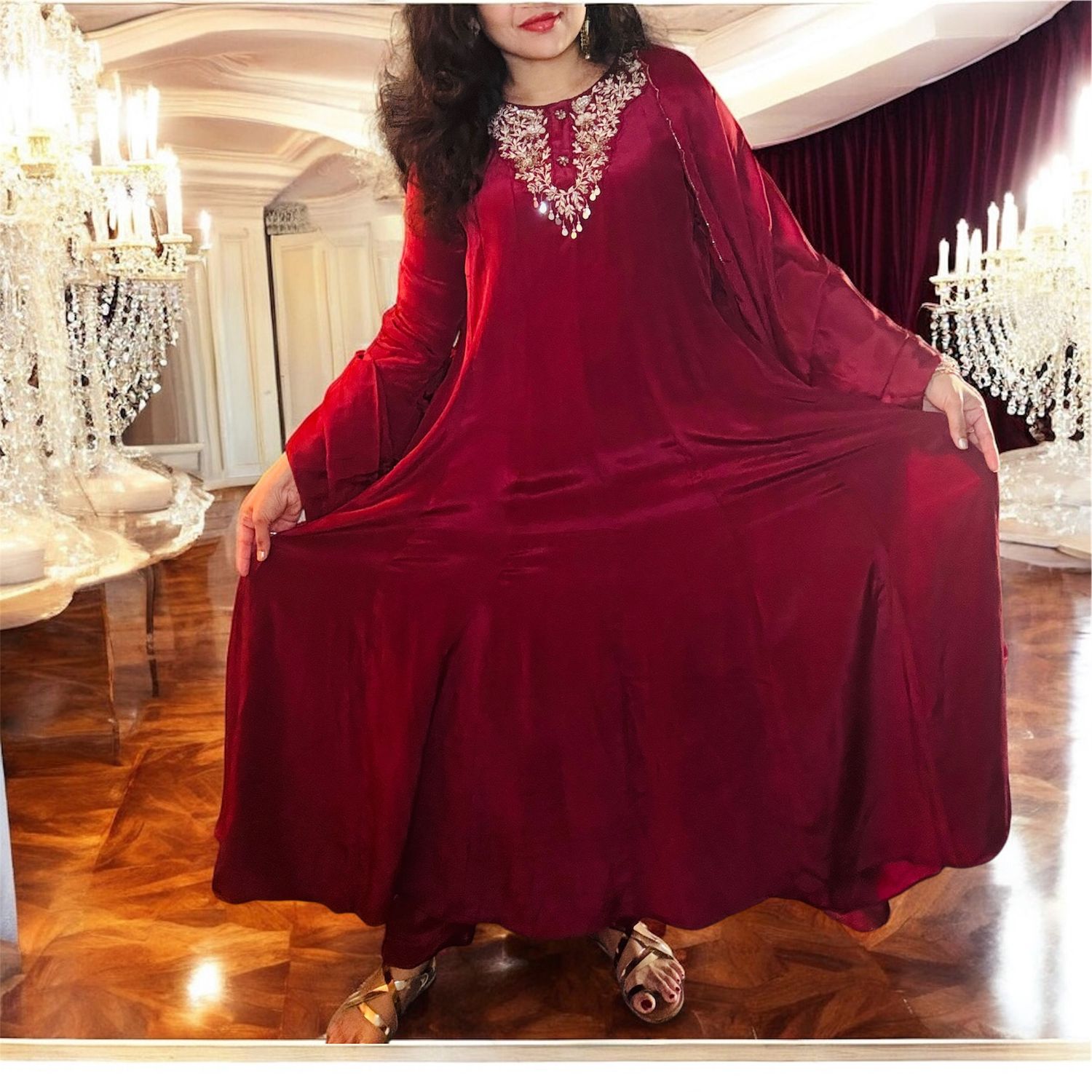 Maroon Crape Elegance