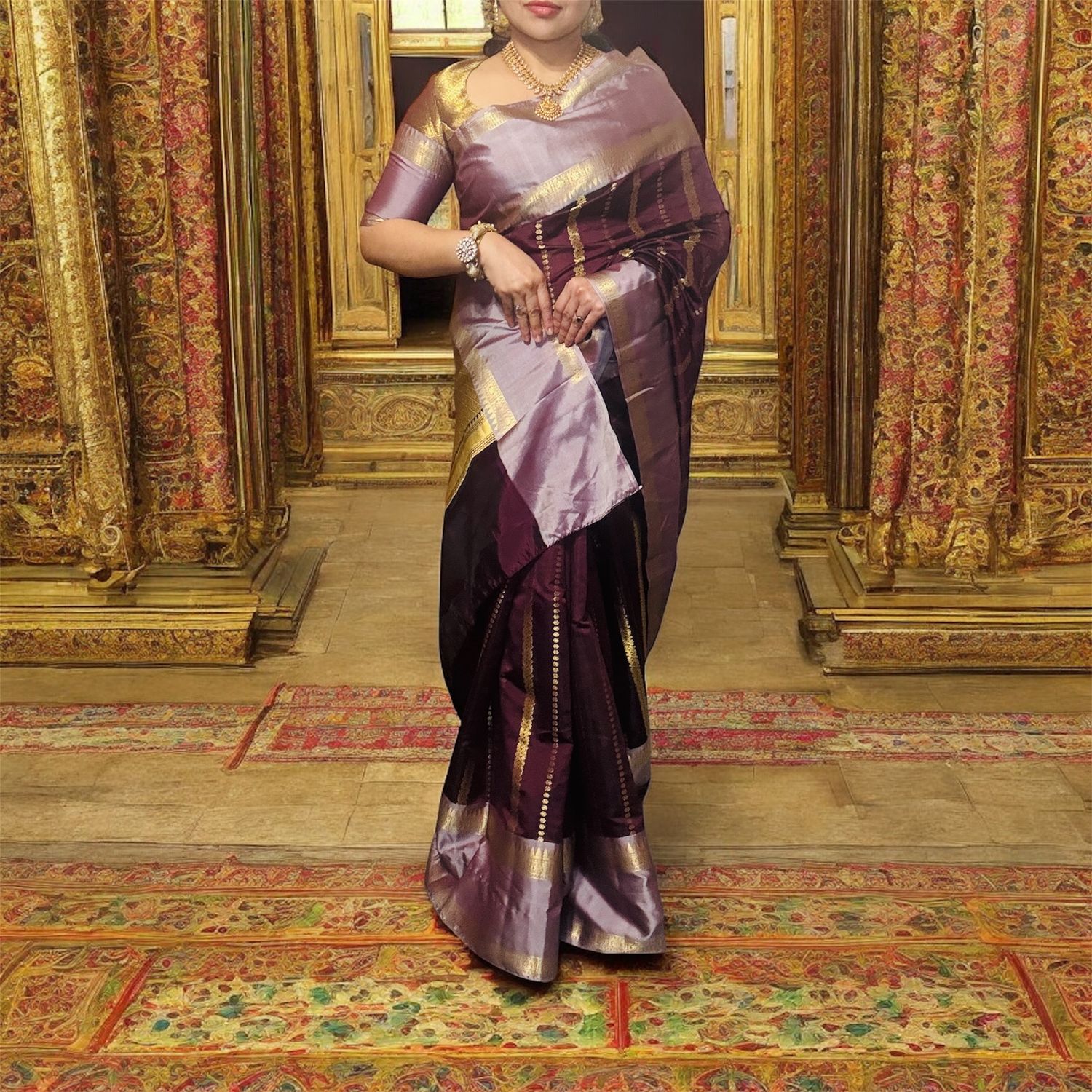 Maroon Traditional Gap Border Saree