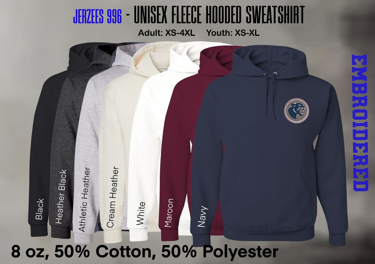 Jerzees 996 Hooded Sweatshirt - Embroidered