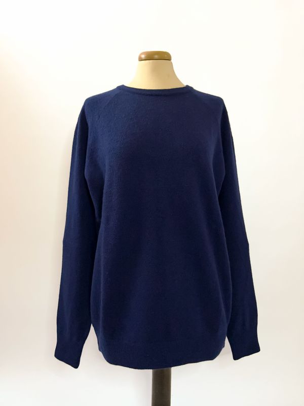 Maglione girocollo da donna in puro cashmere con lavorazione a nido d’ape - Blu navy