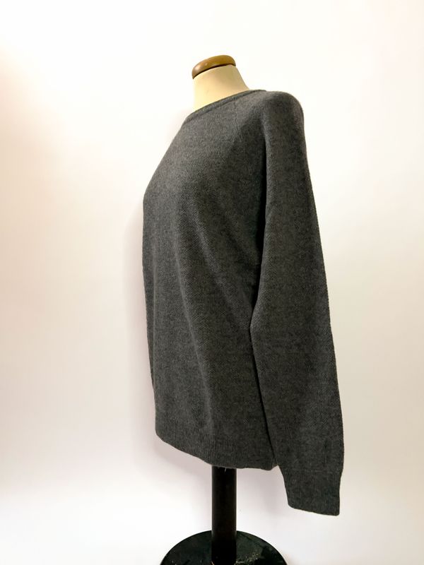 Maglione girocollo da donna in puro cashmere con lavorazione a nido d’ape - Grigio antracite