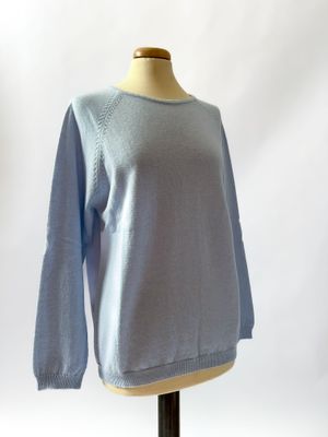 Maglione girocollo da donna in cashmere con lavorazioni a losanga - Azzurro Maglione girocollo da donna in cashmere con lavorazioni a losanga - Azzurro