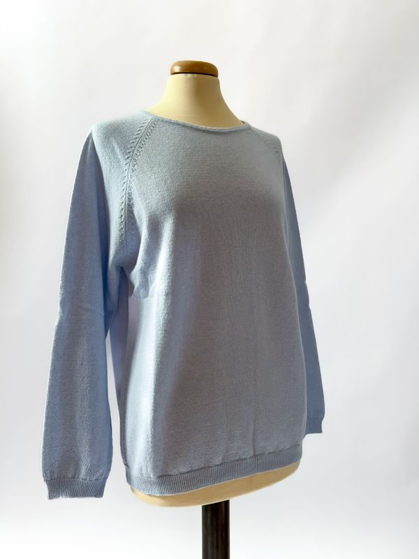 Maglione girocollo da donna in cashmere con lavorazioni a losanga - Azzurro
