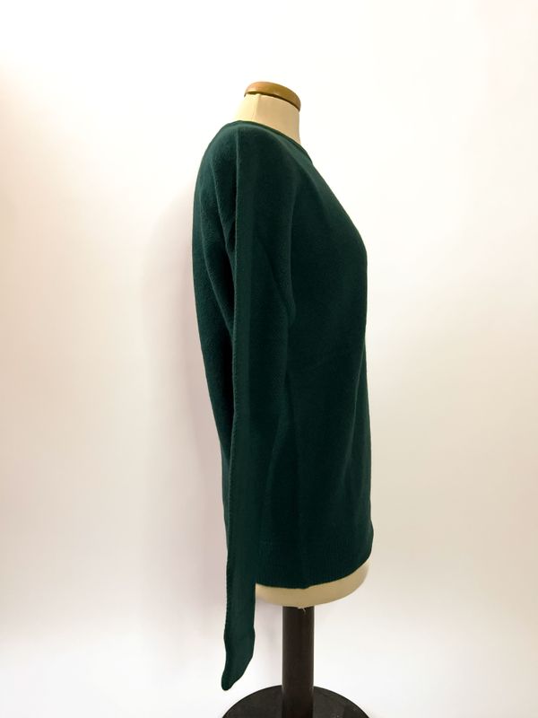 Maglione girocollo da donna in puro cashmere con lavorazione a nido d’ape - Verde bosco