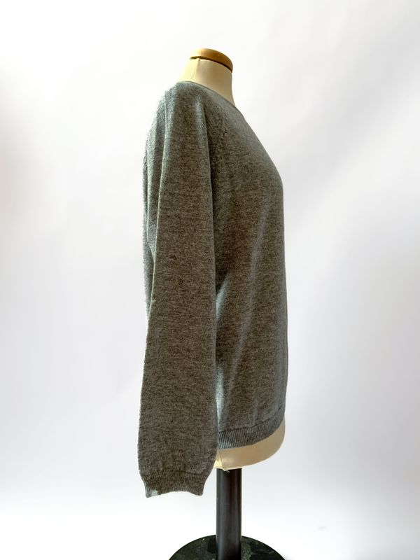 Maglione girocollo da donna in cashmere con lavorazioni a losanga - Grigio mélange