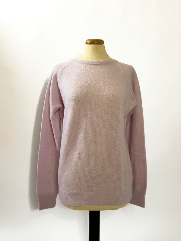 Maglione girocollo da donna in puro cashmere con lavorazione a nido d’ape - Rosa cipria