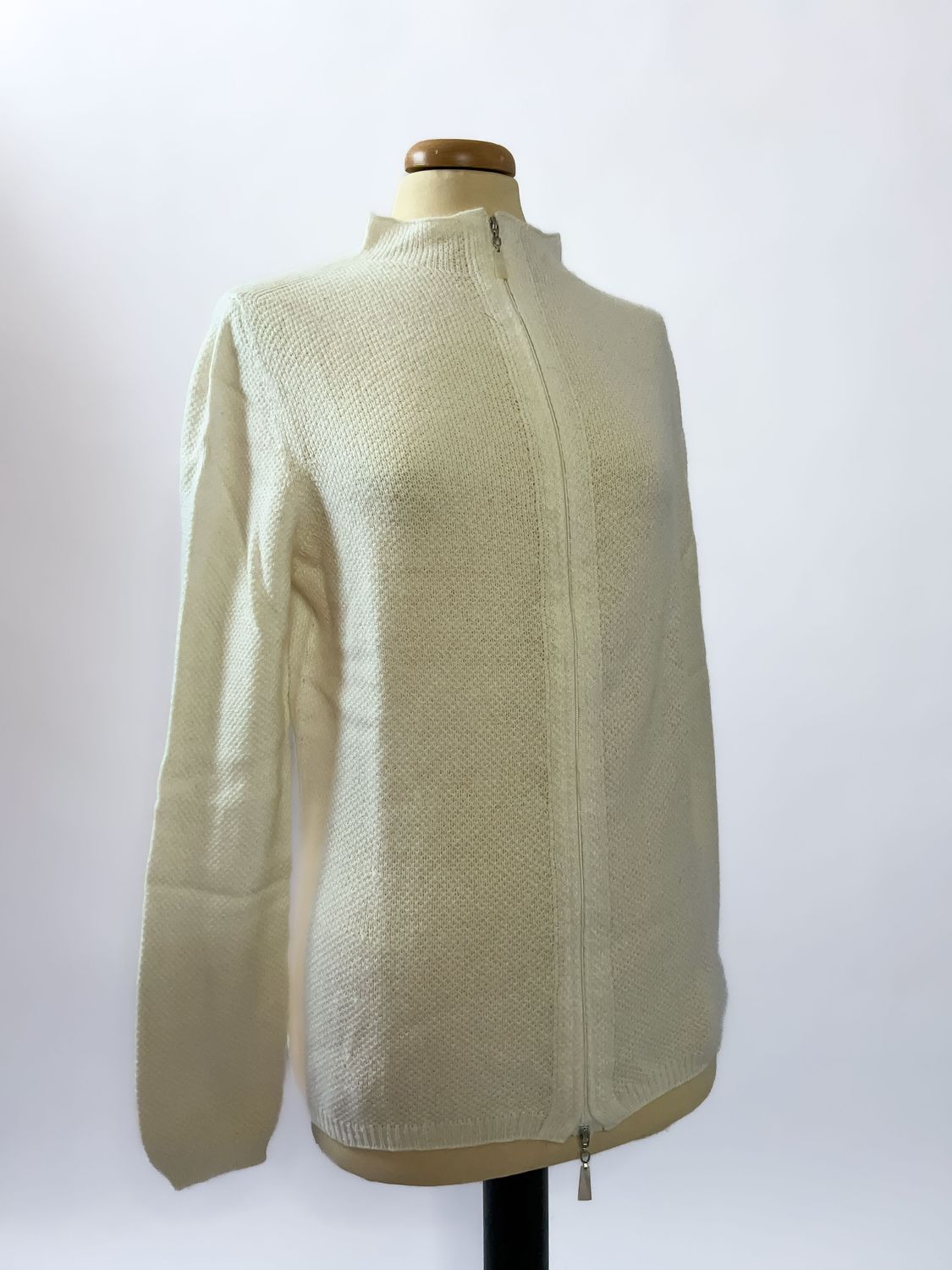 Maglione da donna in puro cashmere con zip e collo alto - Bianco Maglione da donna in puro cashmere con zip e collo alto - Bianco