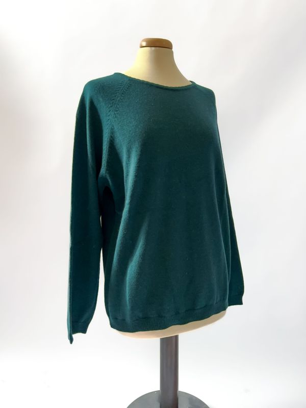 Maglione girocollo da donna in cashmere con lavorazioni a losanga - Verde bosco